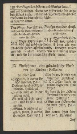 IX. Antiphonen, oder gebräuchliche Verse vor den Kirchen-Collecten
