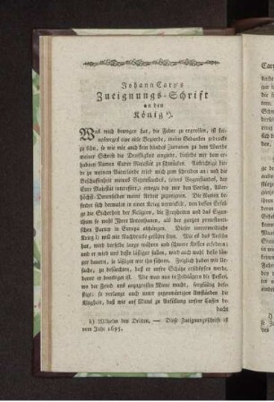 Johann Cary's Zueignungs-Schrift an den König