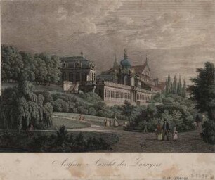 Ansicht des Zwingers in Dresden, Stich, um 1850 : Aeußere Ansicht des Zwingers. - Dresden : Arnold , [ca. 1850]. - 1 Kunstbl. : color. Stahlstich ; 23 x 16 cm +++ Auch uncoloriert erschienen