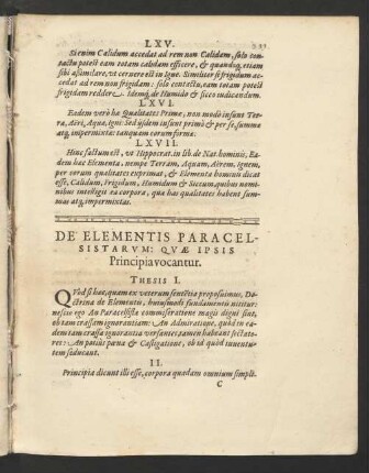 De Elementis Paracelsistarum: Quae Ipsis Principia vocantur.