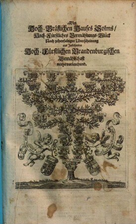 Des Hoch-Gräflichen Hauses Solms, Hoch-Fürstliches Vermählungs-Glück Nach zehenfaltiger Uberscheinung aus Instehender Hoch-Fürstlichen Brandenburgischen Gemählschaft neuhervorleuchtend