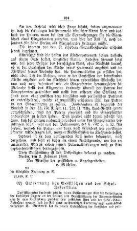 Entfernung von Geistlichen aus der Schul-Inspektion : [IV. Elementarschulwesen]