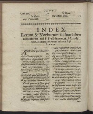 Index. Rerum & Verborum in hoc libro contentorum, ubi P. Præfationem, A. Addenda notat, ...