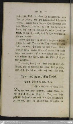 Vier und zwanzigster Brief. Von Ebendemselben : Chambly den 10. Junii 1777