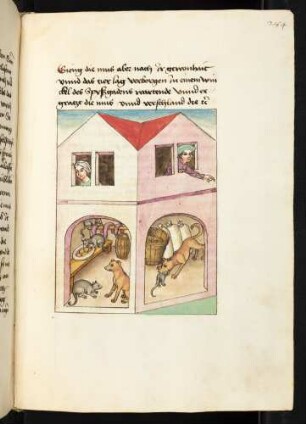 Unterhaltung zwischen Katz und Maus in der Speisekammer; die Katze fängt die Maus in der Speisekammer; (Kapitel XVI: Von den Vögeln).