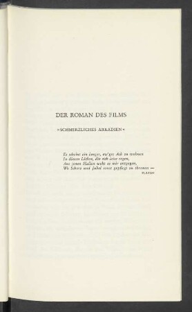 Der Roman des Films "Schmerzliches Arkadien"