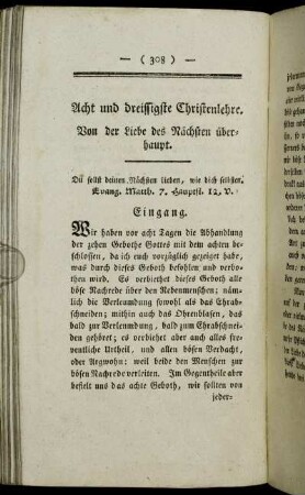 Acht und dreissigste Christenlehre. Von der Liebe des Nächsten überhaupt.