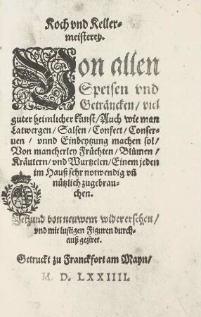Kochbuch der Kurfürstin Anna, Titelblatt