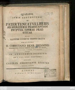 Qvaestio Ivris Controversi An Pater Teneatvr Liberis Ad Mercedem Praestandam Propter Operas Praestitas