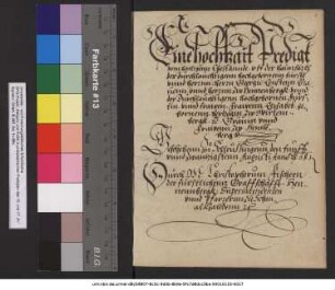 Eine Hochtzait Predigt vom hailigenn Ehestannde, vff der haimfarth des durchlauchtigenn Hochgebornenn Fursten vnnd Hernn, Herrn Georgii Ernstenn Grauenn vnnd Hernn zw Hennenbergk, vnnd der Durchlauchtigenn Hochgebornen Furstin, vnnd Frawen, Frawenn Elisabet, gebornenn Hertzogin zw Wirtembergk, etc. Gräuin vnnd Frawenn zw Hennenbergk. So Geschehenn zu Schleussingenn, den funff vnnd zwantzigstenn Augusti Anno etc. 68ten. [Abschrift]