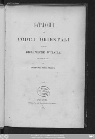 Cataloghi dei codici orientali di alcune biblioteche d'Italia : stampati a spese del Ministero della Publica Istruzione