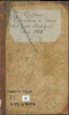 Zivilstandsregister der katholischen Gemeinde Warburg-Altstadt, Kreis Warburg (A 1809) (Gemeinde: Katholische Gemeinde Warburg Altstadt)