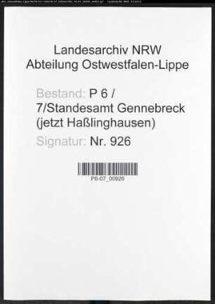 Sterberegister Standesamt Gennebreck