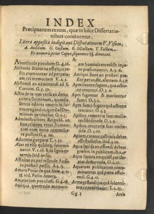 Index Praecipuarum rerum, quae in hisce Dissertationibus continentur