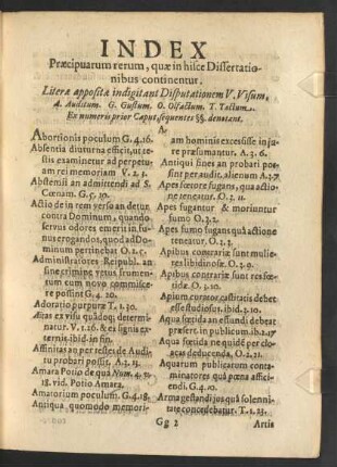 Index Praecipuarum rerum, quae in hisce Dissertationibus continentur