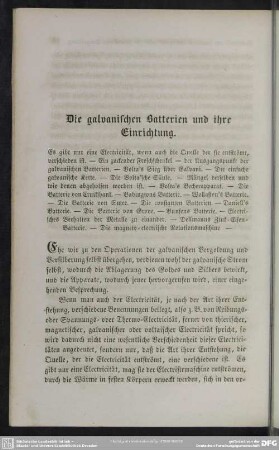 Die galvanischen Batterien und ihre Einrichtung