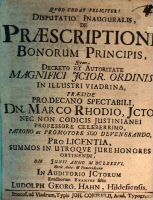Disp. inaug. de praescriptione bonorum principis