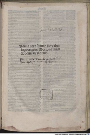 ... pars summe sacre theologie angelici Doctoris sancti Thome de Aquino, Prima pars
