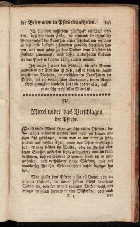 IV. Mittel wider das Verschlagen der Pferde.