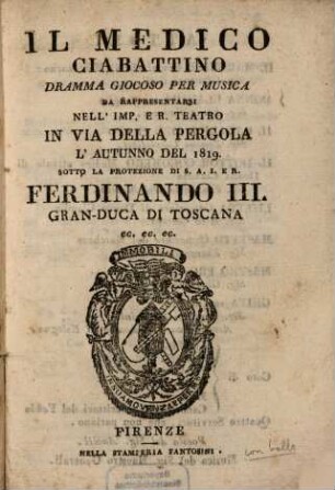 Il medico ciabattino : Dramma giocoso per musica
