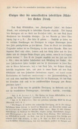 526-539 Einiges über die neuentdeckten hebräischen Stücke des Buches Sirach