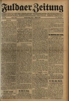 Erste Ausgabe vom Donnerstag, den 01. April 1915.