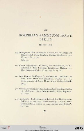 VIII. Porzellan-Sammlung Frau E. Berlin (Nr. 409-440)