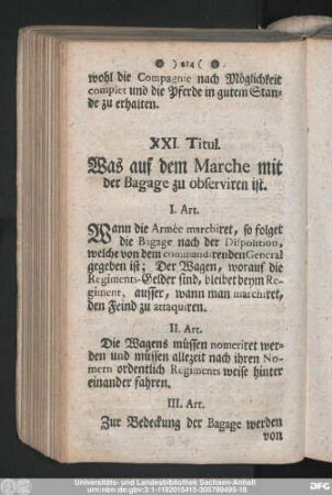 XXI. Titul. Was auf dem Marche mit der Bagage zu observiren ist.