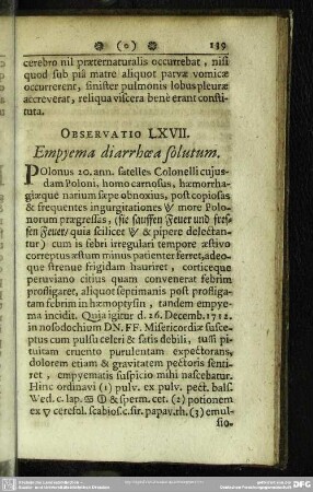 Observatio LXVII. Empyema diarrhoea solutum