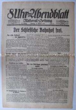 Titelblatt der Berliner Tageszeitung "8Uhr-Abendblatt" zu den revolutionären Kämpfen in Berlin ("Spartakus-Aufstand")