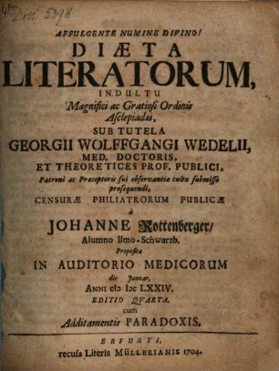 De diaeta literatorum, disp.