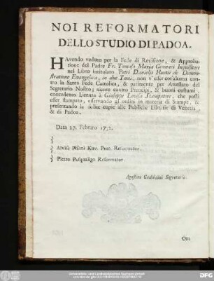Noi Reformatori Dello Studio Di Padoa.