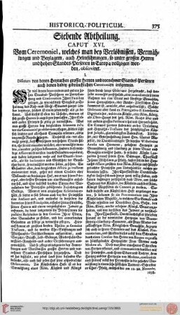 7. Abt./CAP. XVI. Vom Ceremoniel, welches man den Verlöbnissen, Vermählungen ...