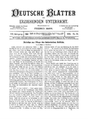 Beiträge zur Pflege des ästhetischen Gefühls