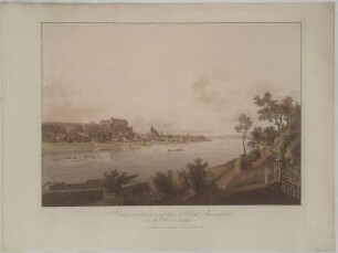Ansicht der Stadt Pirna mit dem Sonnenstein, kolor. Umrissradierung mit Erläuterungen, 1810 : Pirna mit dem sonst festen Schloss Sonnenstein an der Elbe in Sachsen / gefertigt von Wizani dem jüngeren. - Dresden : Schultze , [um 1810]. - 1 Kunstbl. : kolor. Umrissradierung ; 53 x 37 cm