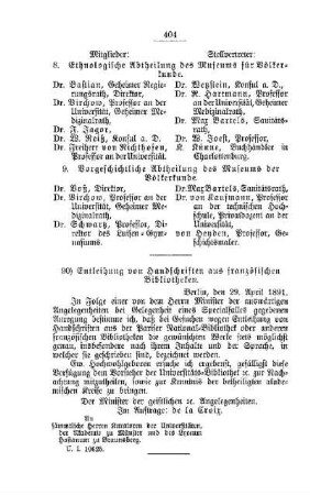 Entleihung von Handschriften aus französischen Bibliotheken : [C. Akademien, Museen etc.]