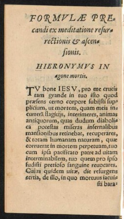 Formulae Precandi ex meditatione resurrectionis et ascensionis.