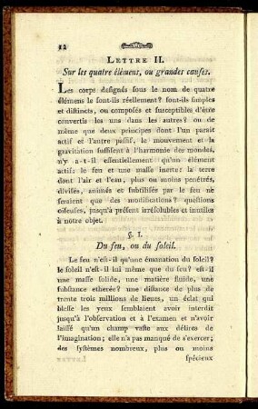 Lettre II. Sur les quatre élémens, ou grandes causes.
