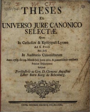 Theses ex iure universo canonico selectae