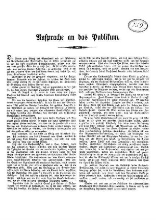 Ansprache an das Publikum. Der Verein zum Schutz des Eigenthums und zur Förderung des Wohlstandes aller Volksklassen [...]