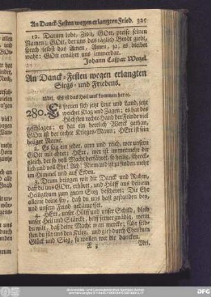 [26.] An Danck-Festen wegen erlangten Siegs- und Friedens.