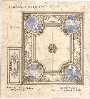 Pfann, Paul; München, Möhlstr.; Wohnhaus O. Bischoff - Zimmer der Frau (Deckenabwicklung)