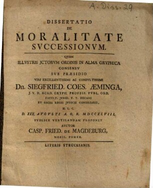 Dissertatio De Moralitate Successionum