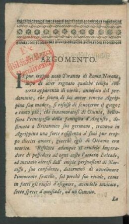 Argomento. Inhalt des Trauer-Spiels