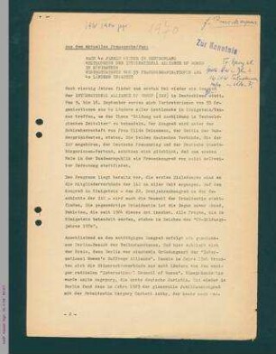 Presseerklärung zum Weltkongress der IAW in Königstein 1970