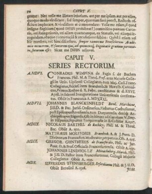 Caput V. Series Rectorum.