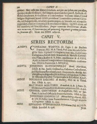 Caput V. Series Rectorum.