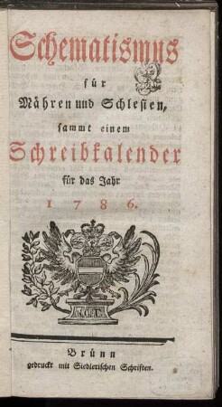 1786: Schematismus für Mähren und Schlesien
