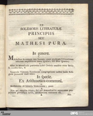 Ex solidioris literaturae principiis seu mathesi pura.