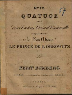 Quatuor pour deux violons, alto et violoncelle : No. IV ; oeuv. 12 No. 4